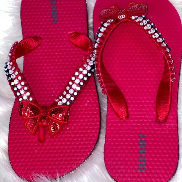 Childrens Old Navy| Red White Blue Crystal Flip Flops/Sandals Sz 12/13| Memorial - Picture 10 of 16